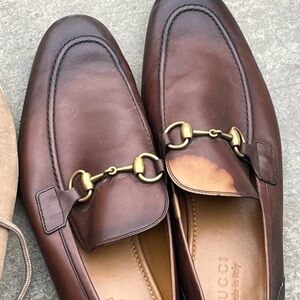 Gucci Men's Dark Brown Leather Loafers with Gold Hardware